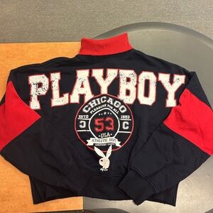 Missguided x Playboy Navy Varsity High Neck Sweatshirt